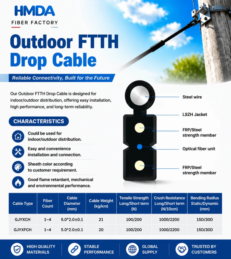 Outdoor FTTH Drop Cable: GJYXCH and GJYXCFCH Last-Mile Guide